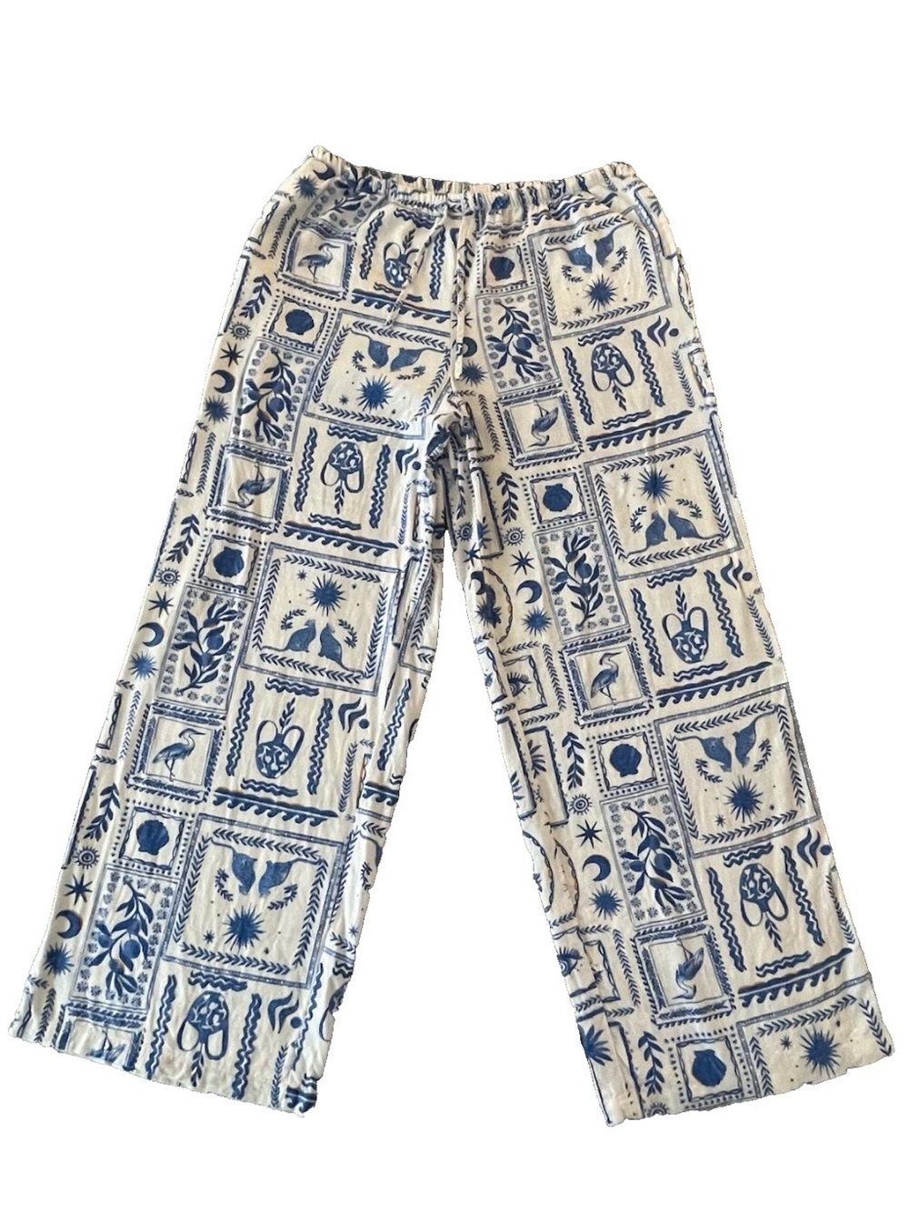 Sincerely Jules Blue White Tile Palazzo Pants Size L Boho Coastal Vacation